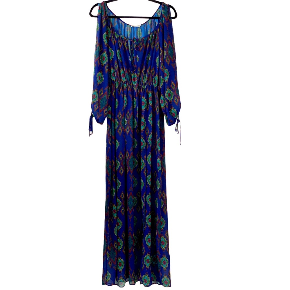 Nicolette Printed Maxi Dress w/Slit Shoulders